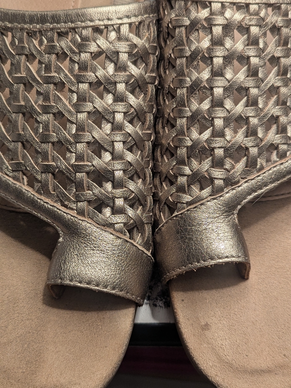 Woven Metallic Gold Wedge Sandals